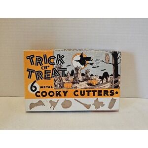 Trick or Treat 6 Metal Cooky Cutters Complete Set Box Halloween Vintage Cookie